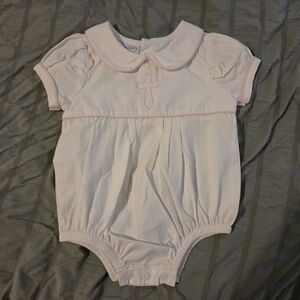 White Baby Romper with Cross Embroidery